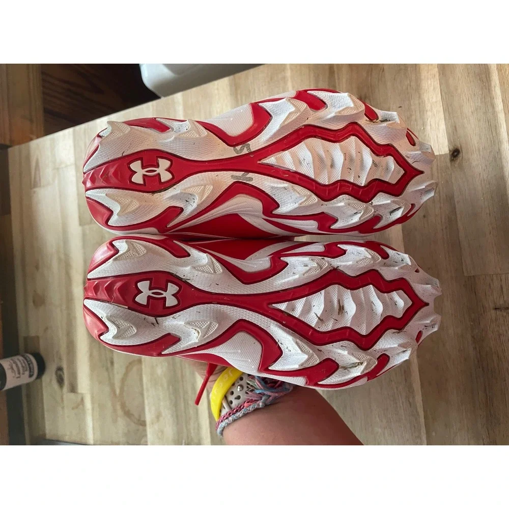 Under Armour Leadoff Low RM Jr Baseball Cleats Red White 11K 3010143-600